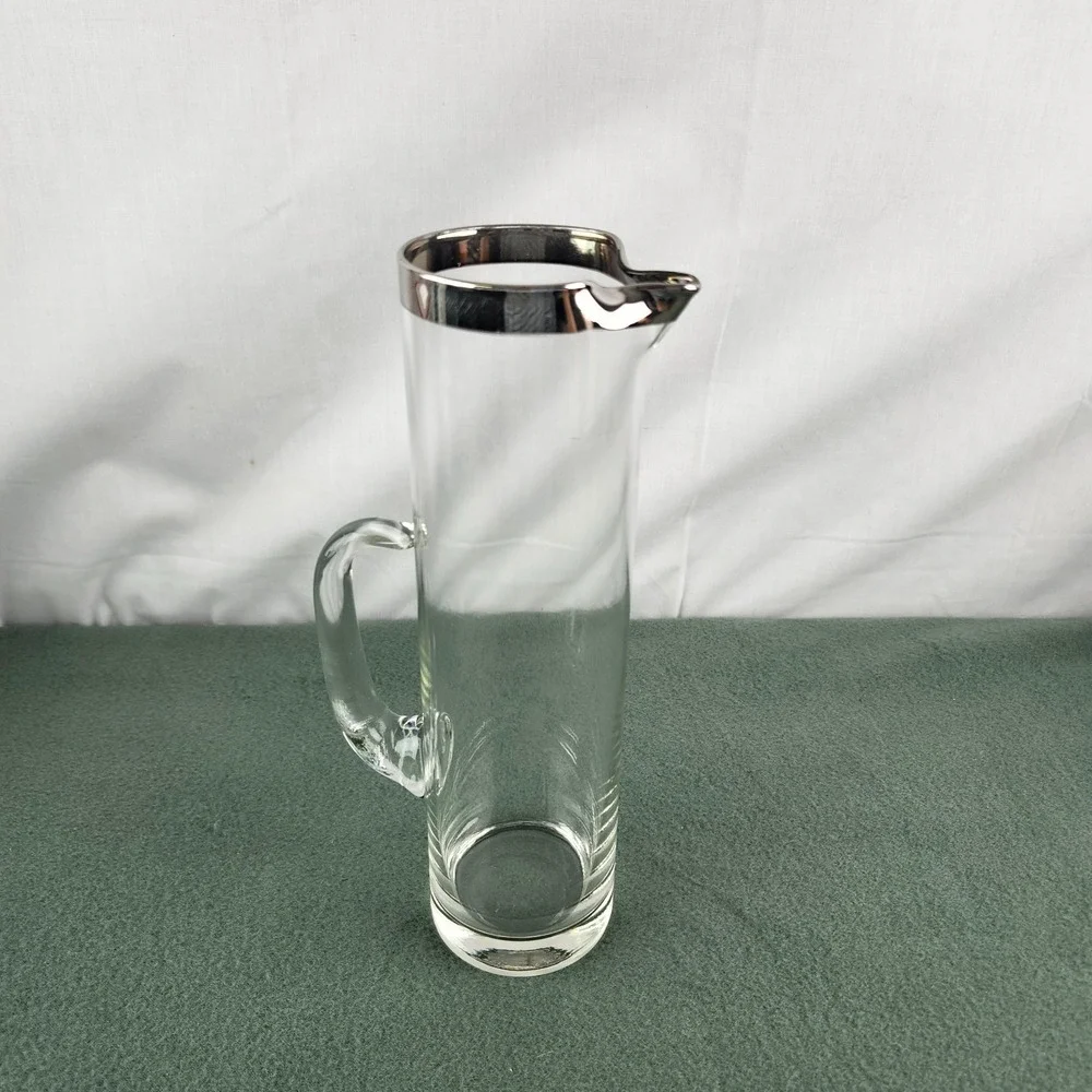 Dorothy Thorpe Style Silver Band Pitcher Blown Glass Pressed Glass Handle‎